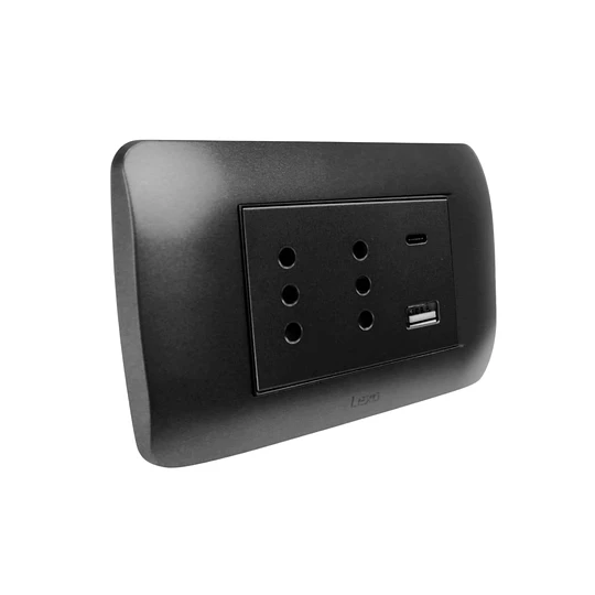 Ench Duplex 10A+ 2 usb (C+A) negro armado Lexo