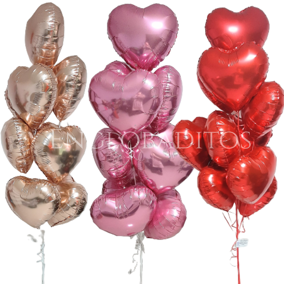 Racimo 10 Globos Corazón  2