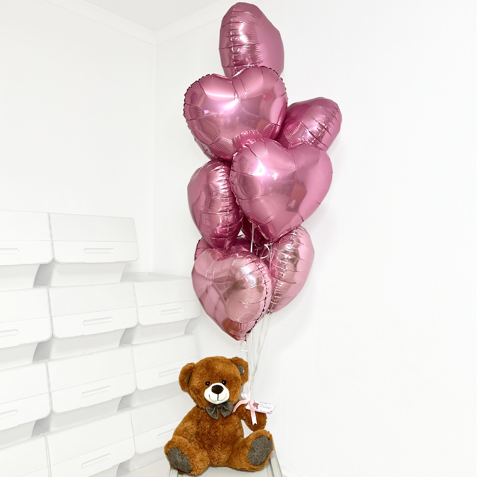 Oso Teddy Racimo Globos Corazón  1