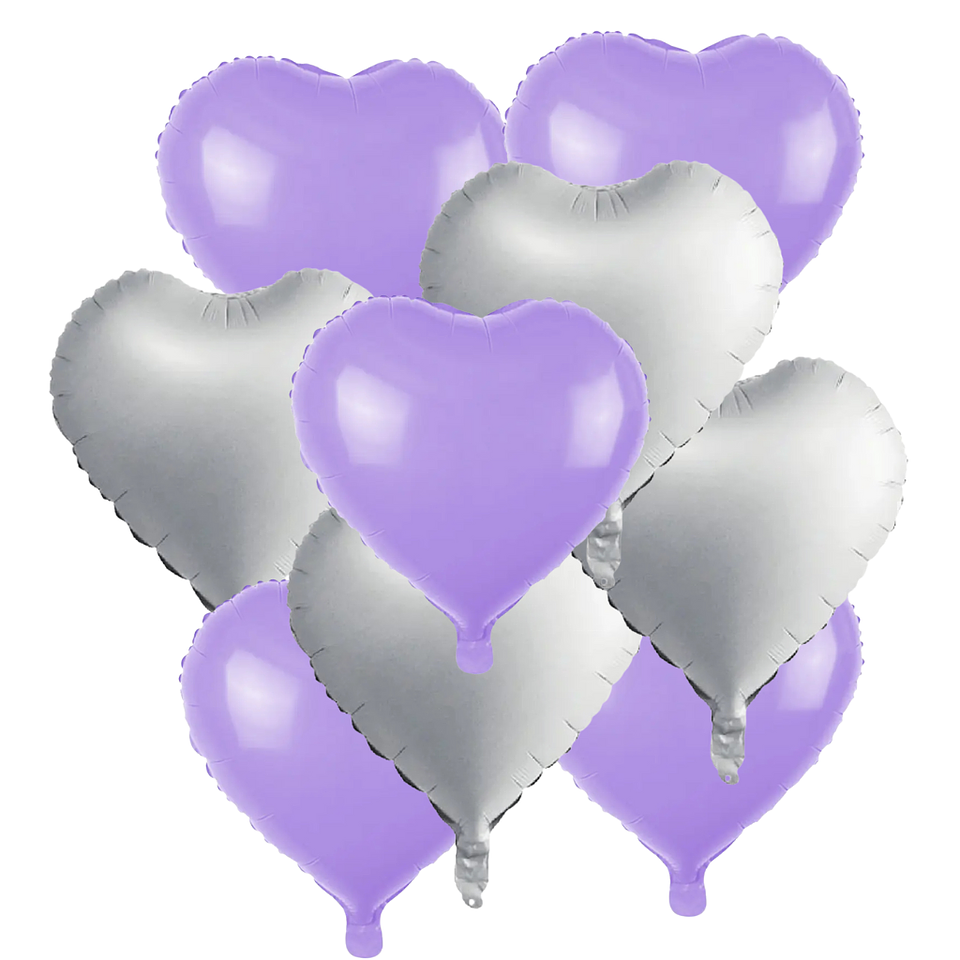 9 Globos Corazón Morado Pastel y Gris 18pulgadas 1
