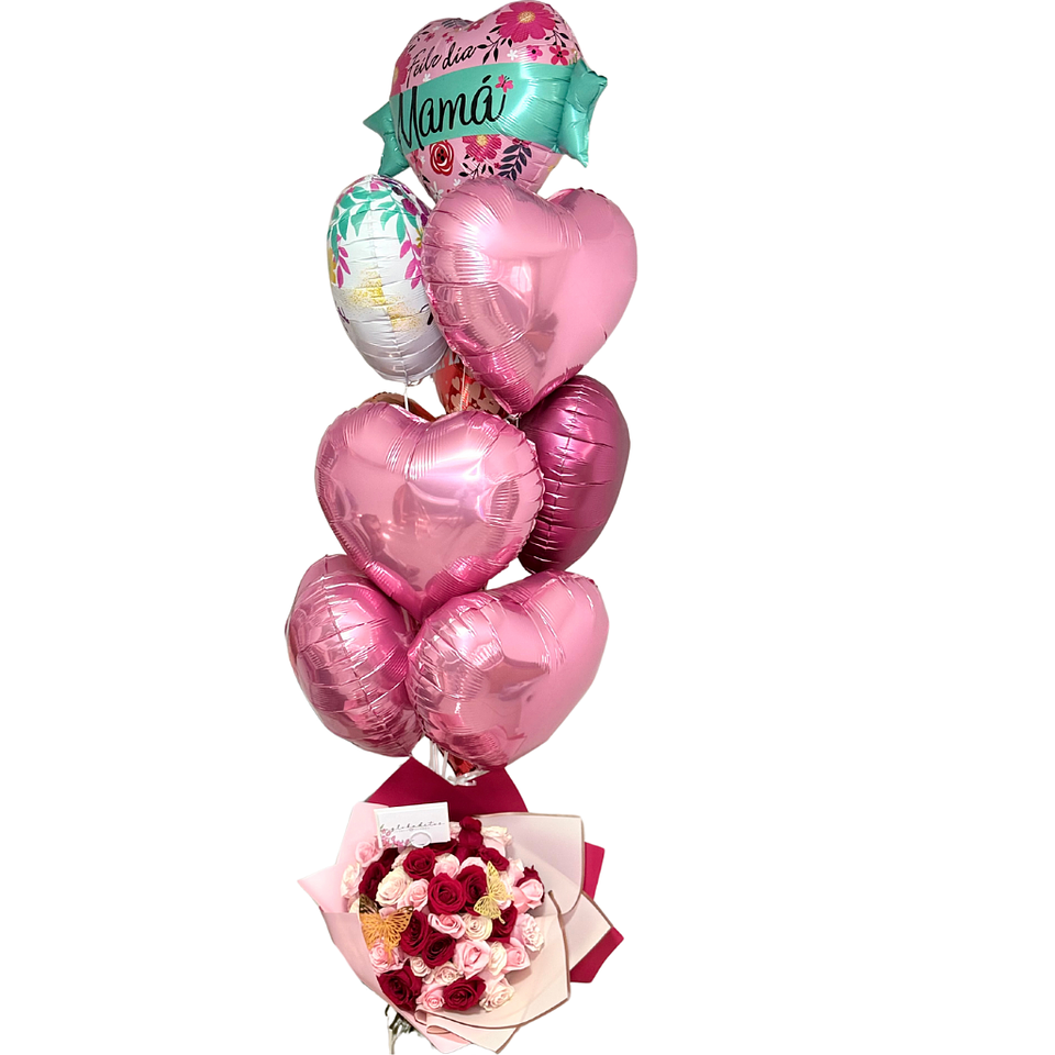 Ramo de 50 Rosas más 10 Globos con helio. 1