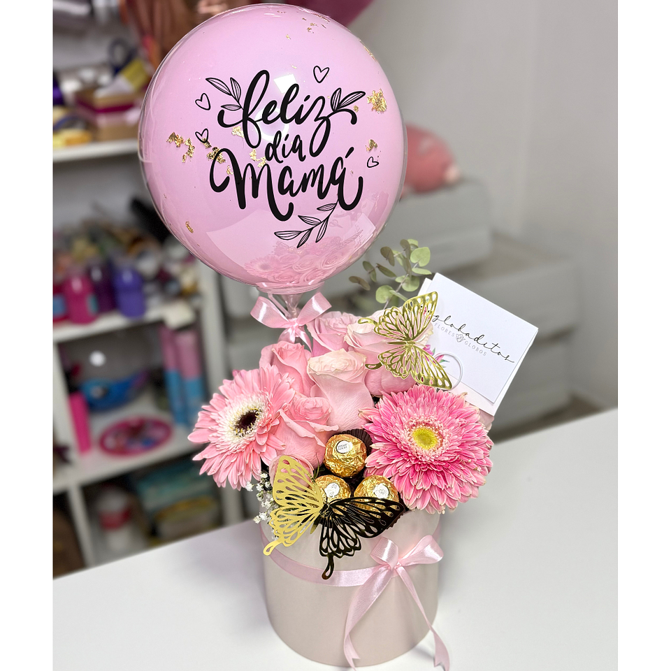 Caja Cilindro Mix de flores y bombones Globo personalizado 1