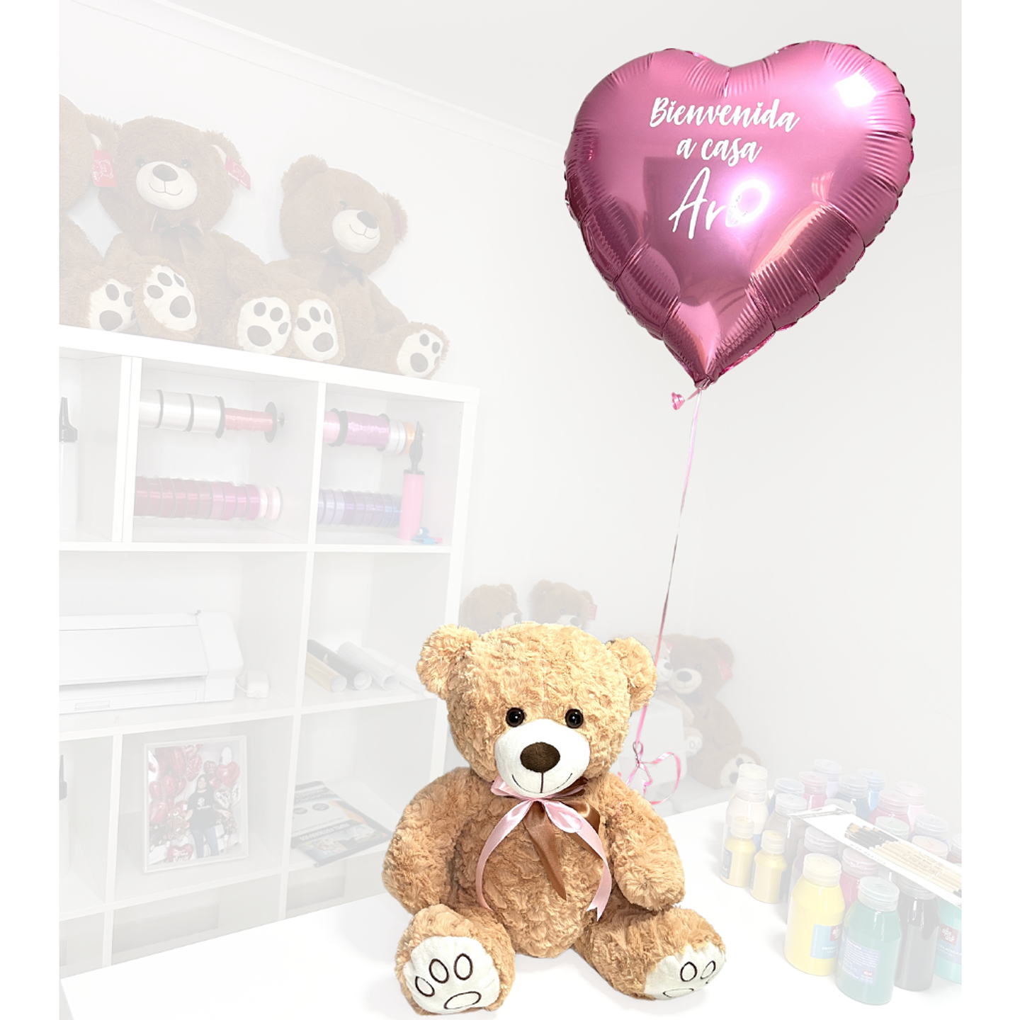 Oso peluche 45cm más globo con helio 3