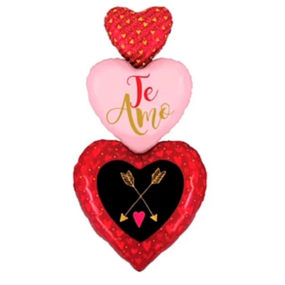 Globo Foil Metálico Corazón Triple Te amo 53x114cm 1