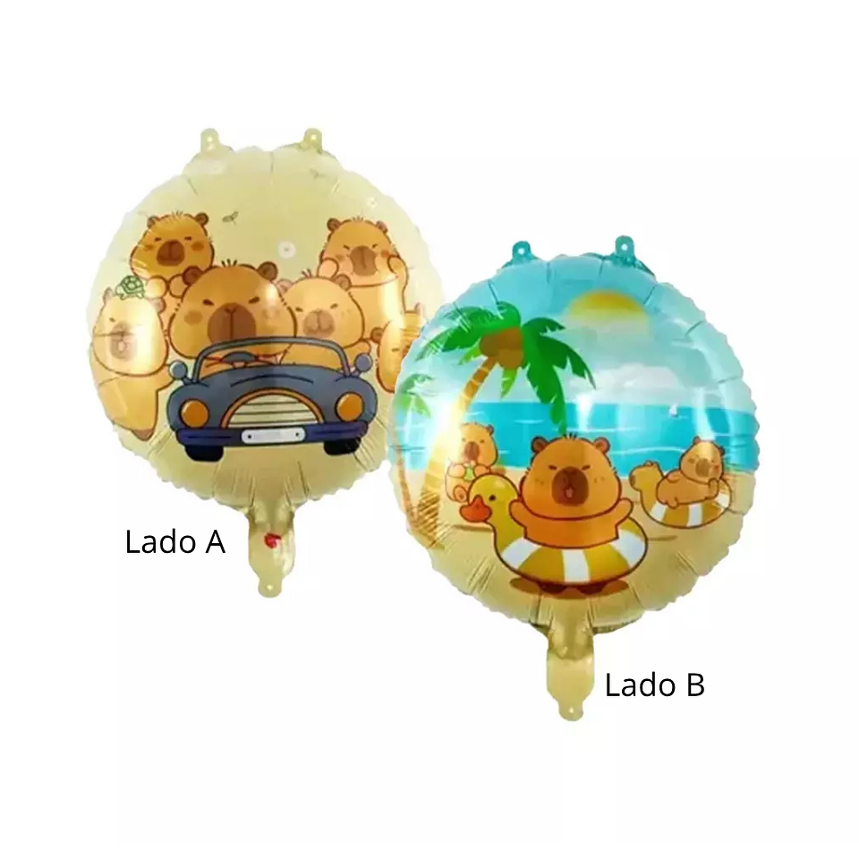 Globo Foil Metálico Redondo Capibara 45cm con Helio 1