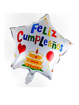 Globo Foil Estrella Feliz Cumpleaños con helio 18