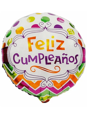 Globo Foil Redondo Feliz cumpleaños con helio 18