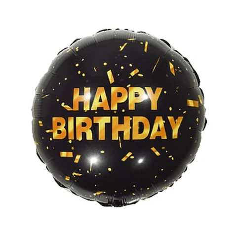 Globo Foil Feliz cumpleaños Negro 45cm 18" con helio