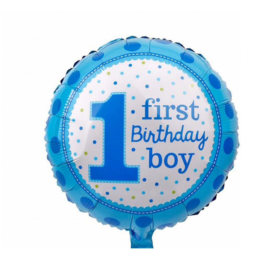 Globo Foil Metálico Redondo 1er Cumpleaños Niño con Helio 45cm 1