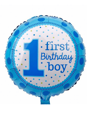 Globo Foil Metálico Redondo 1er Cumpleaños Niño con Helio 45cm