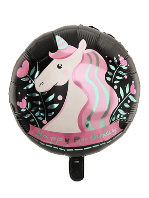 Globo Foil Metálico Feliz Cumpleaños Unicornio 45cm con Helio