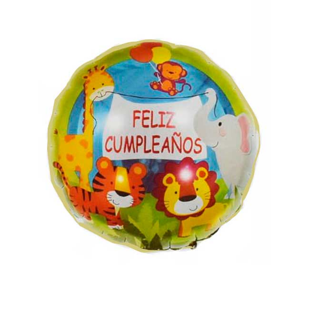 Globo Foil Metálico Feliz Cumpleaños Animales Selva con Helio 45cm 1