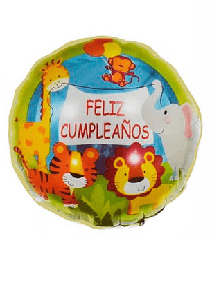 Globo Foil Metálico Feliz Cumpleaños Animales Selva con Helio 45cm