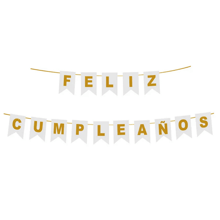 Banderín Guirnalda Feliz cumpleaños Blanco y Dorado 3m 1