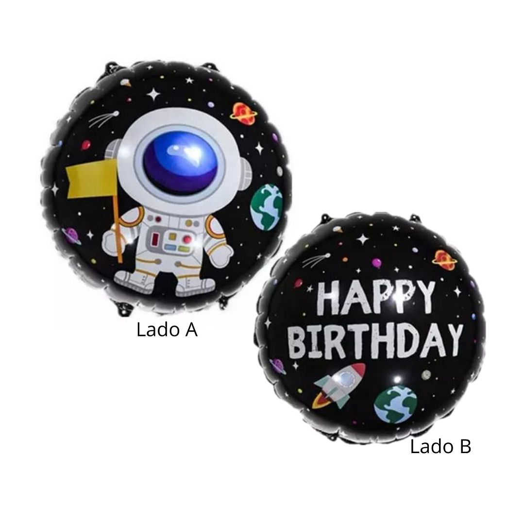 Globo Foil Metálico Feliz Cumpleaños Astronauta Redondo 18