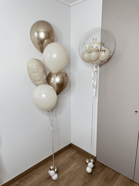 Globo burbuja 24" más racimo de 5 Globos mixtos con helio