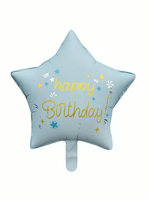 Globo Foil Metálico Estrella Happy Birthday con Helio 45cm