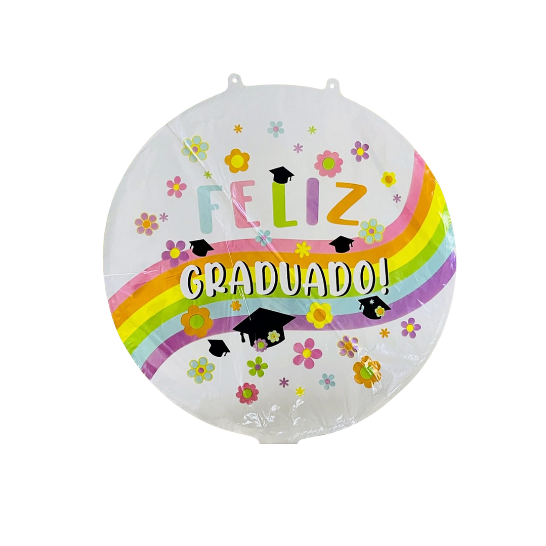 Globo Foil Metálico Feliz Graduado Flores 45cm con Helio 1