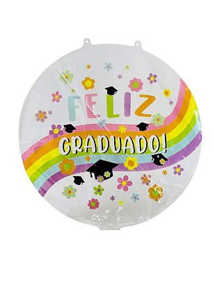 Globo Foil Metálico Feliz Graduado Flores 45cm con Helio