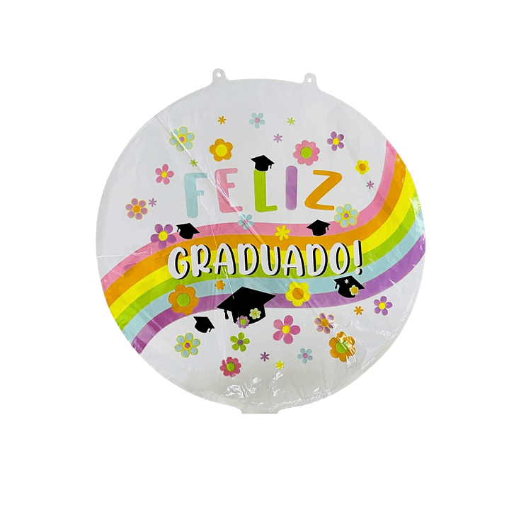 Globo Foil Metálico Feliz Graduado Flores 45cm con Helio 1