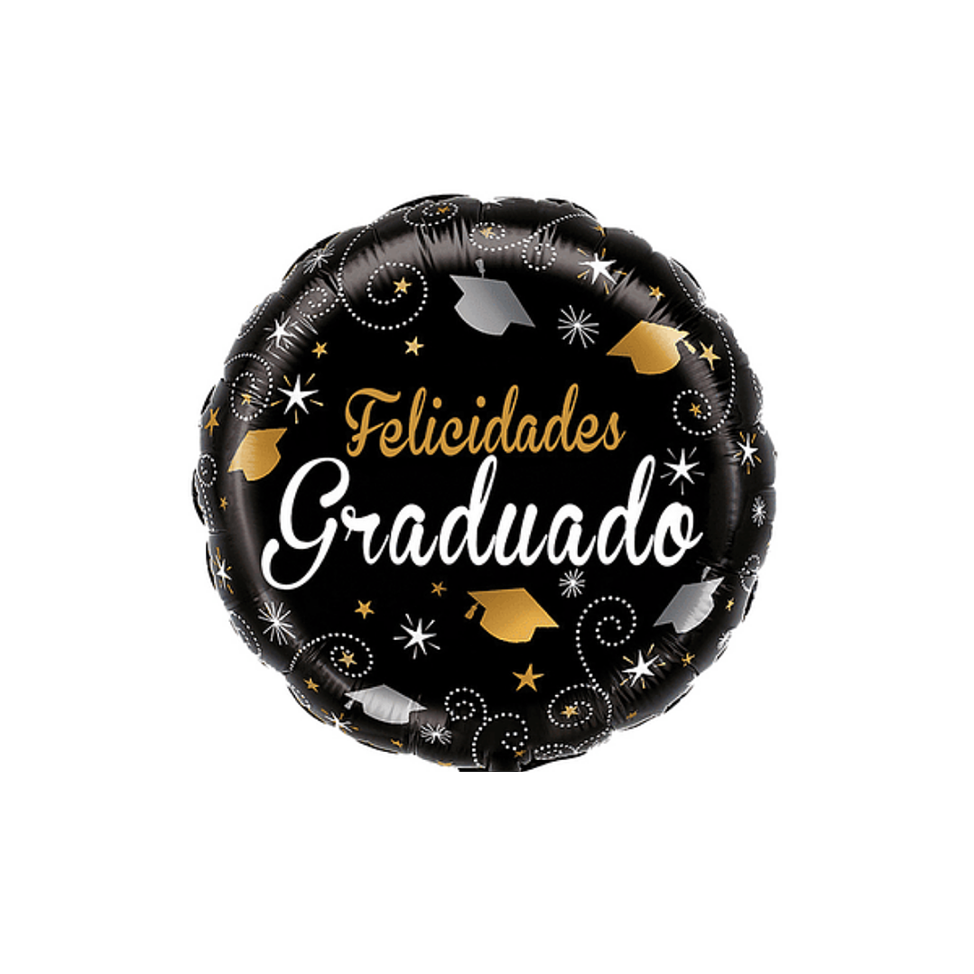 Globo Foil Metálico Felicidades Graduado 45cm con Helio  1