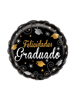 Globo Foil Metálico Felicidades Graduado 45cm con Helio 