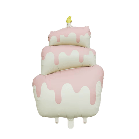 Globo Metálico Pastel de Cumpleaños con Helio Rosado 96cm