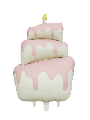 Globo Metálico Pastel de Cumpleaños con Helio Rosado 96cm