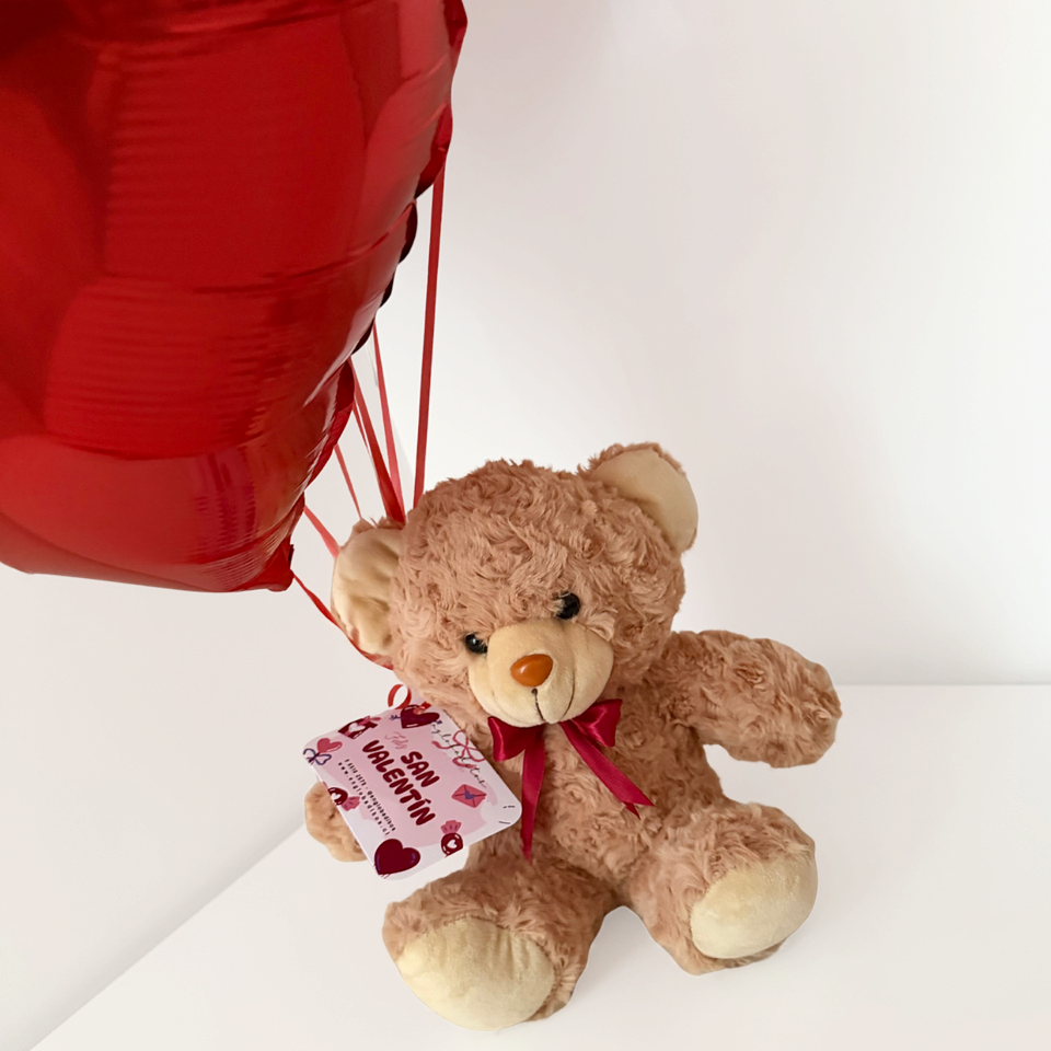 Oso Teddy con 10 Globos Corazón con Helio 2