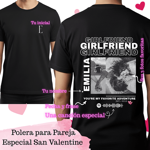 Polera Hombre Personalizada San Valentín – Diseño Foto, Nombre y Spotify Code