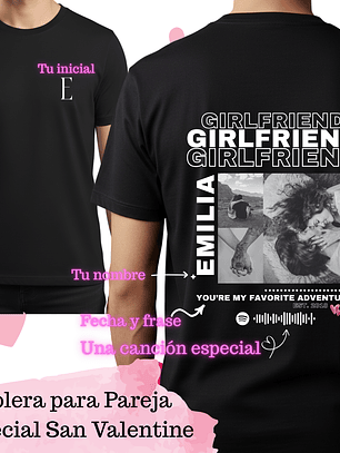 Polera Hombre Personalizada San Valentín – Diseño Foto, Nombre y Spotify Code