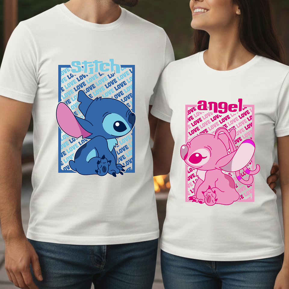 Pack Poleras Dúo Stitch y Angel – Algodón Premium para Parejas 1