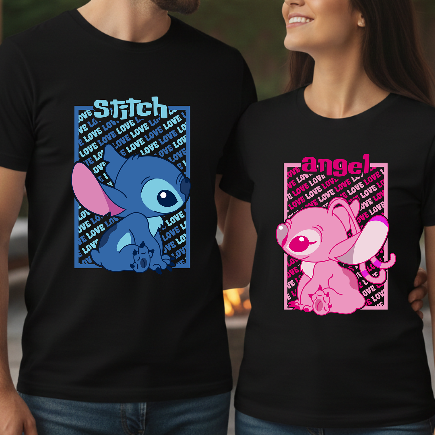 Pack Poleras Dúo Stitch y Angel – Algodón Premium para Parejas 2