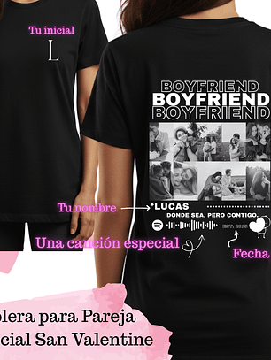 Polera Mujer Personalizada San Valentín – Diseño Foto, Nombre y Spotify Code