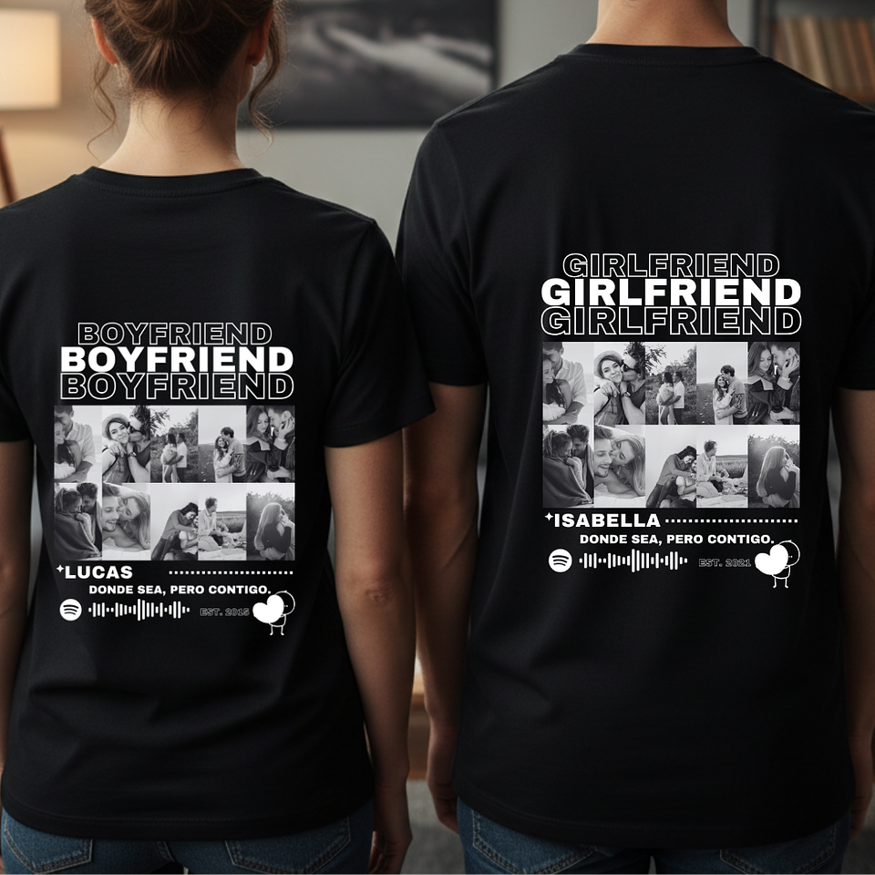 Pack Poleras Pareja Personalizadas – Collage 10 Fotos, Spotify y Frase Especial 1