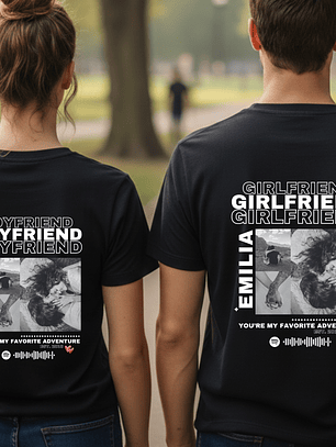 Pack Poleras Pareja Personalizadas – Collage 3 Fotos, Spotify y Frase