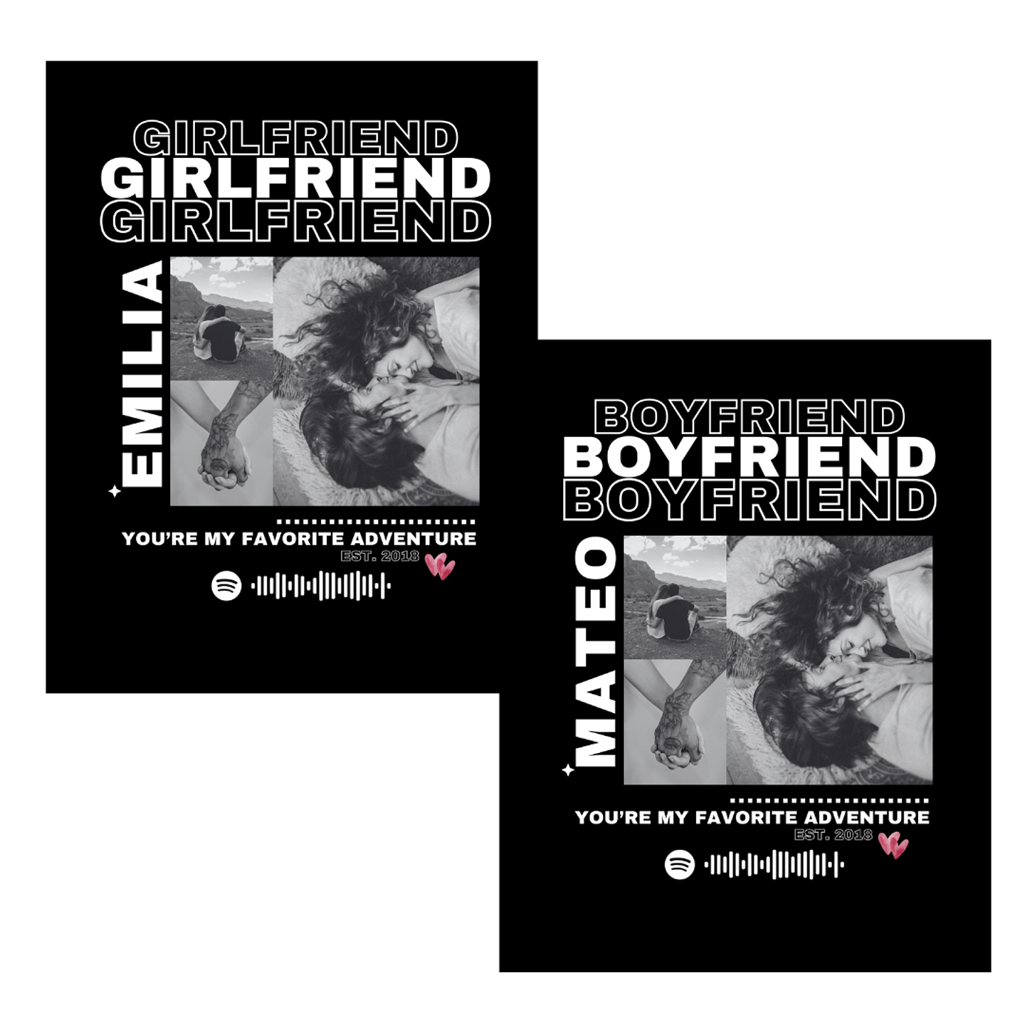 Pack Poleras Pareja Personalizadas – Collage 3 Fotos, Spotify y Frase 3