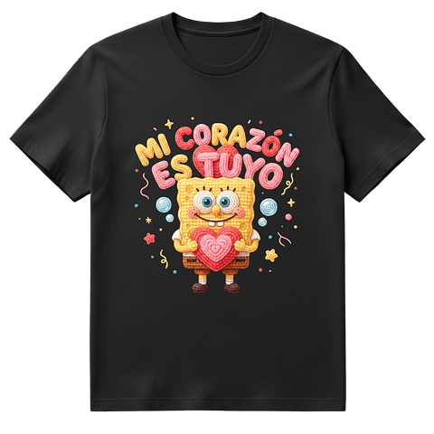 Polera Bob Esponja "Mi Corazón es Tuyo" - Estilo Tejido 