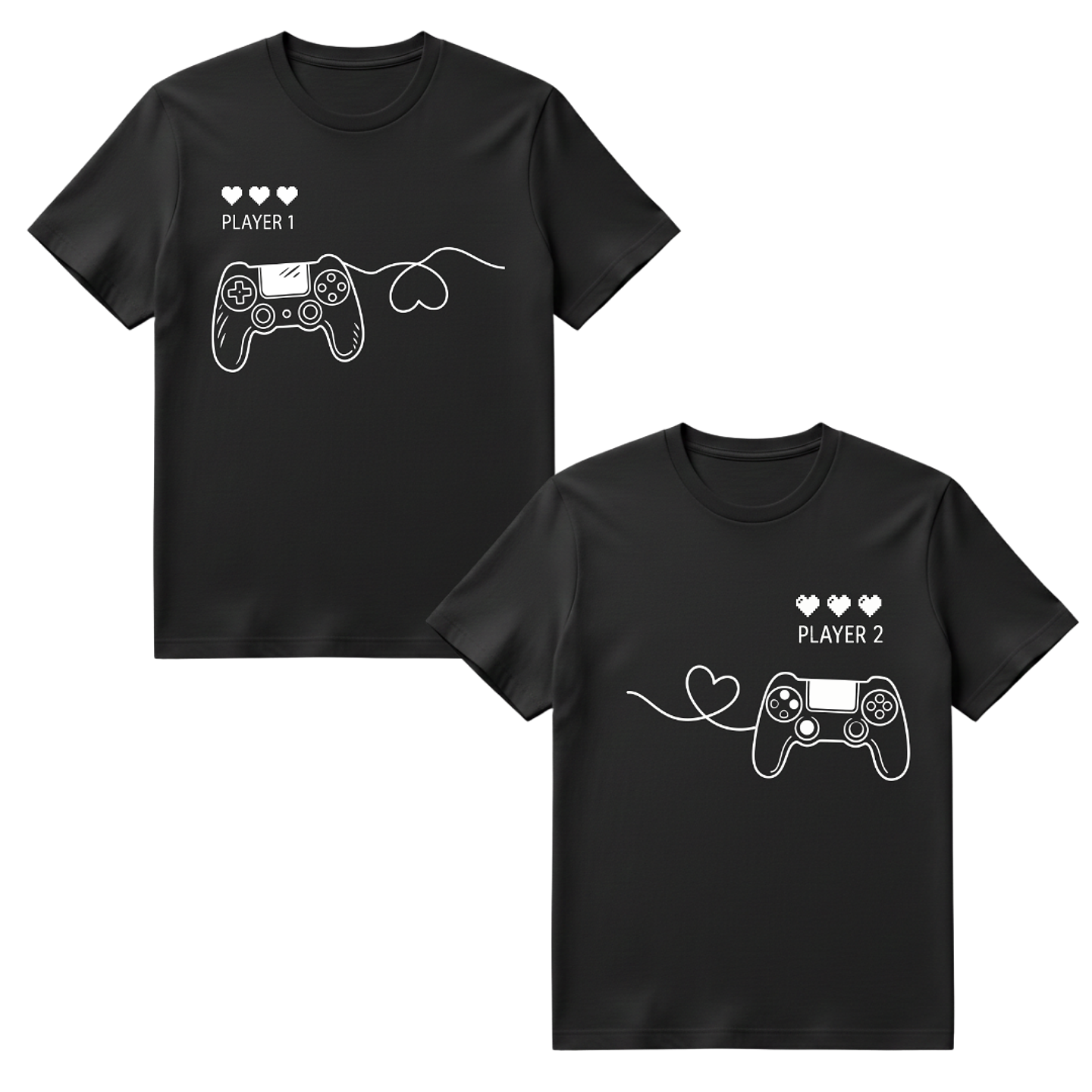 Pack 2 Poleras Gamer Pareja - Player 1 & Player 2 