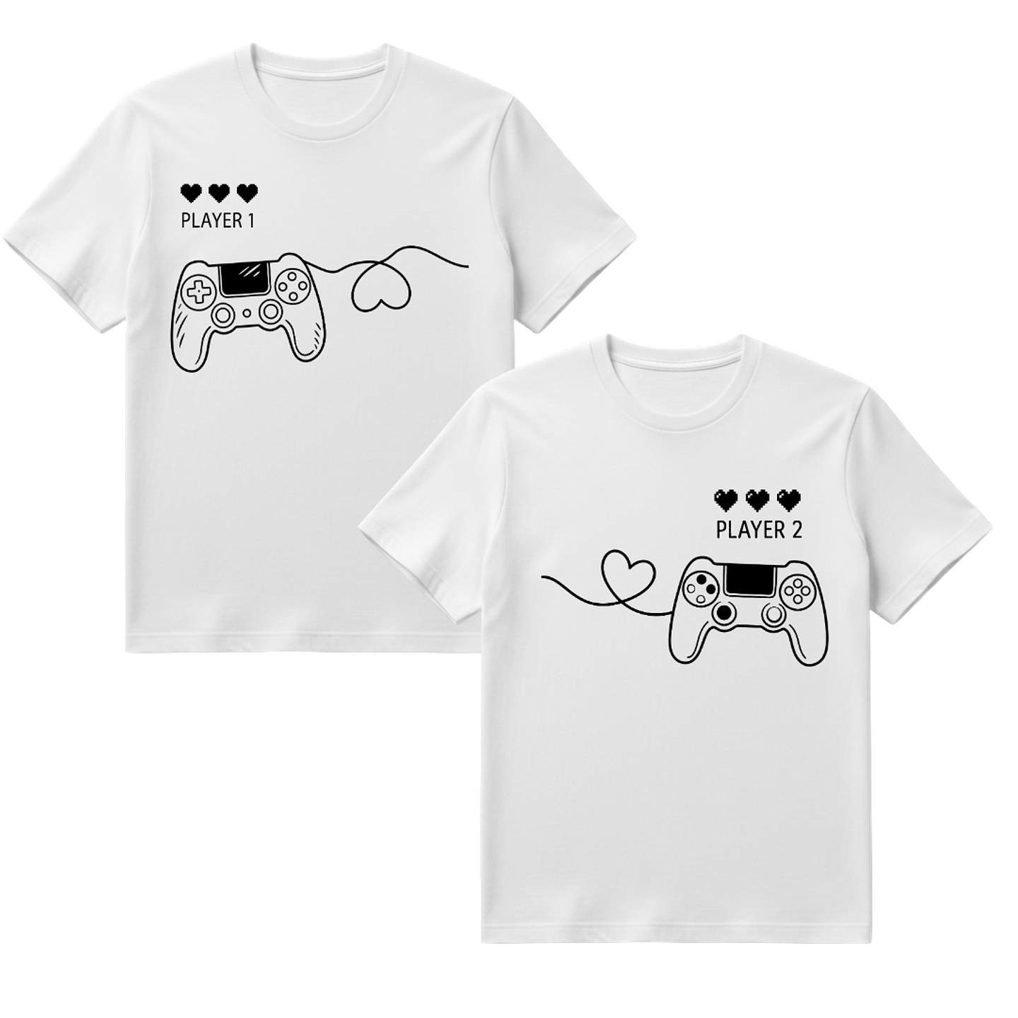 Pack 2 Poleras Gamer Pareja - Player 1 & Player 2  1