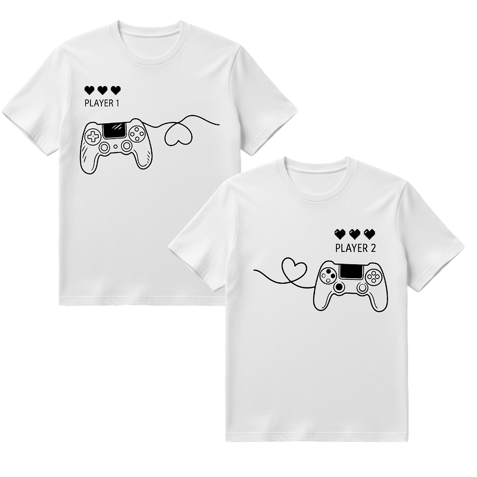 Pack 2 Poleras Gamer Pareja - Player 1 & Player 2  1