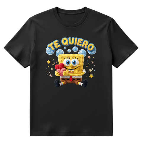 Polera Bob Esponja "Te Quiero" - Diseño Estampado Bordado