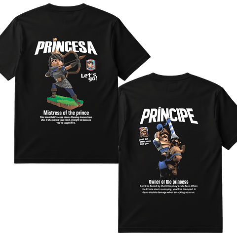 Poleras Dúo Clash Royale - Pack Pareja Princesa y Príncipe