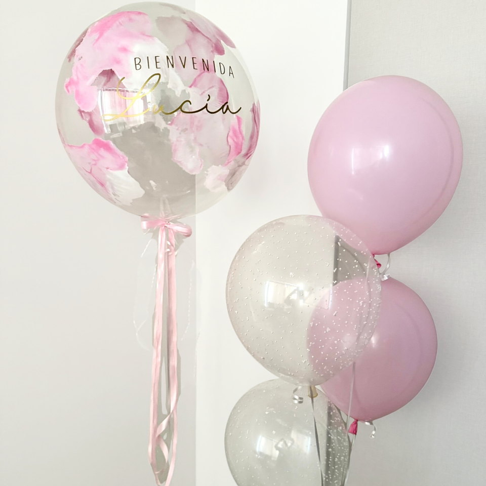 Globo Burbuja Personalizado más racimo de 4 Globos Latex con Helio 1