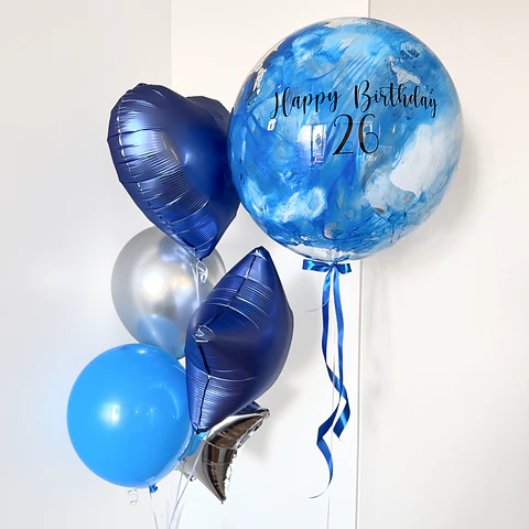 Globo burbuja 24" más racimo de 5 Globos mixtos con helio
