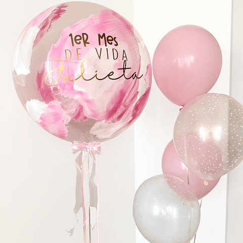 Globo burbuja 24" personalizado más racimo de 4 Globos mixtos con helio