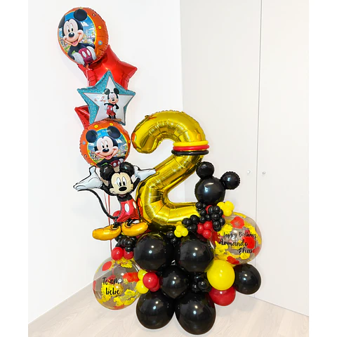 Bouquet de Globos Mickey Personalizado - Arreglo Grande con Número y Personajes