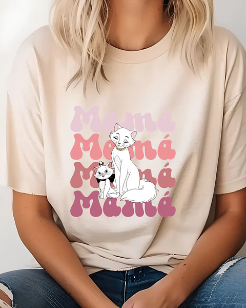 Polera "Mamá" Gatita Elegante Animada — Retro