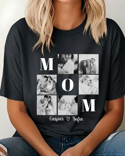 Polera Personalizada "MOM" Collage de Fotos con Nombres de Hijos — Regalo Mamá