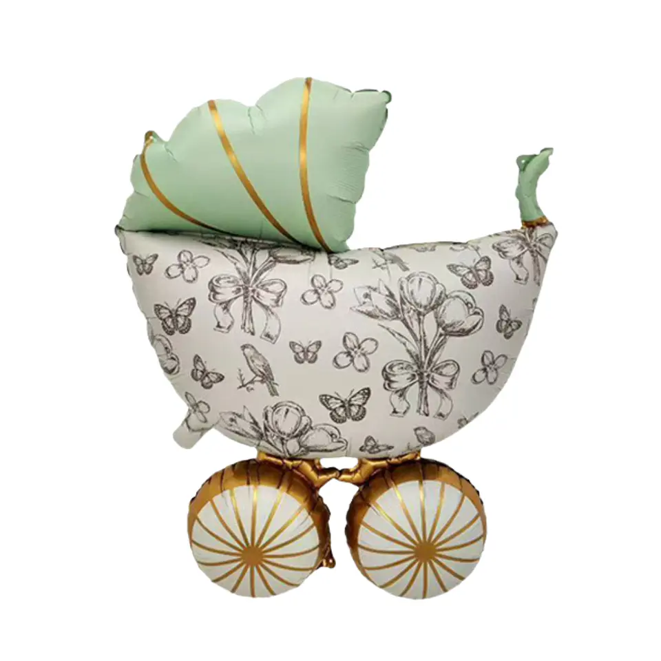 Bouquet Cochecito de Bebé Niña con Globos Metálicos | Baby Shower y Bienvenida 2